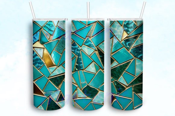Aqua Sea Glass Mosaic Tiles Tumbler Wrap: Graphics for Crafts