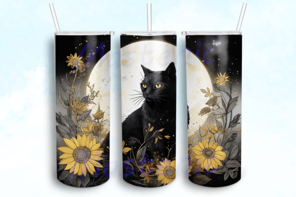 Black Cat with Moon Graphics for Crafts & Local Branding