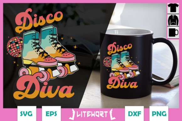 Disco Diva Retro Roller Skate Graphics for Crafts