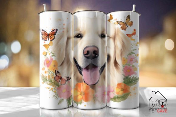 Floral Golden Retriever PNG 2: Graphics for Crafts & Branding
