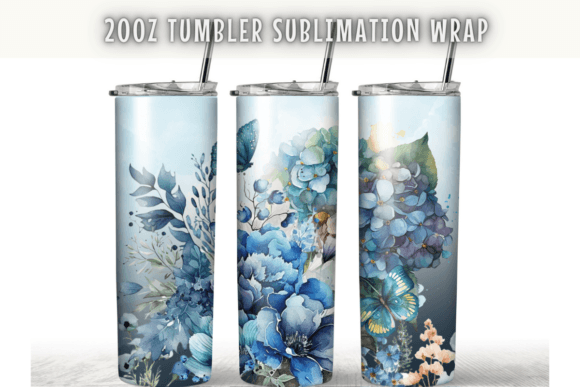 Flower Blue Butterfly Watercolor Tumbler Graphics & Print Templates