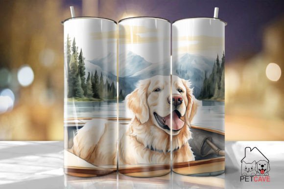 Lake Golden Retriever Tumbler PNG: Graphics for Crafts & Brand Warmth