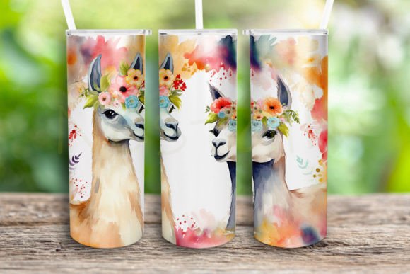 Llama Flowers Watercolor Design Tumbler: Graphics & Crafts