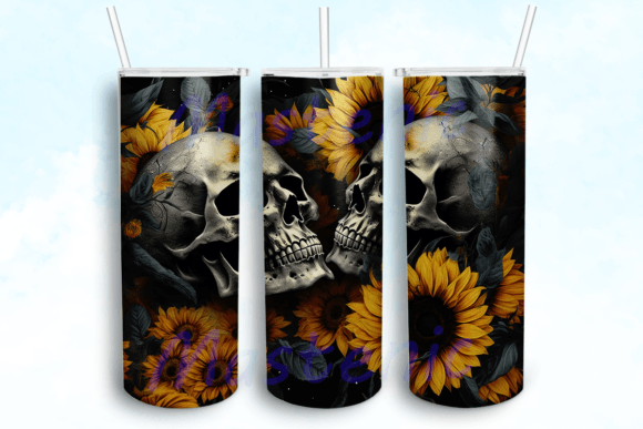 Magical Skull and Sunflowers Design PNG: Graphics for Crafts & Creative Publishing