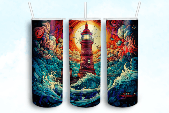 Neon Space Lighthouse Tumbler Graphics for Crafts