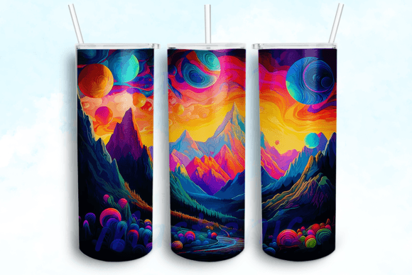 Neon Space Mountains Tumbler Wrap: Graphics for Crafts