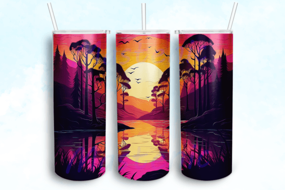 Neon Sunset Forest & River Template Wrap: Graphics for Crafts