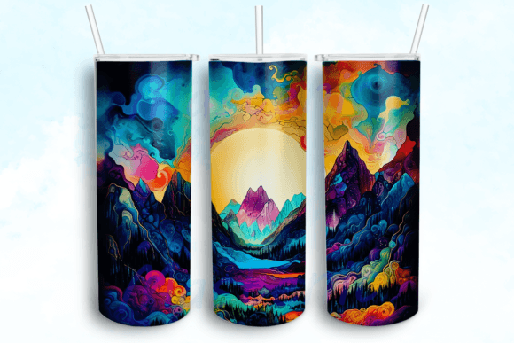 Northern Lights Mountains Tumbler PNG: Graphics for Crafts & Branding