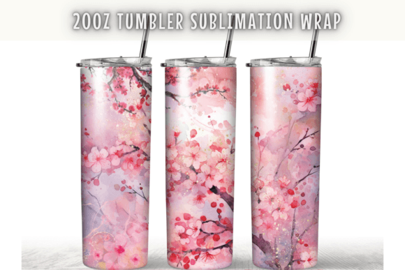 Pink Flowers Watercolor 20oz Skinny: Graphics & Graphic Templates