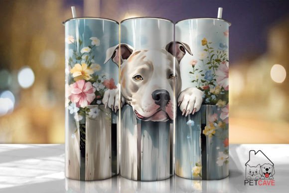 Pit Bull and Flower Tumbler Graphics for Crafts