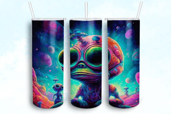Psychedelic Aliens Tumbler Design PNG