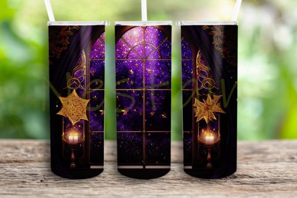 Purple Window and Stars Tumbler Template: Graphics for Crafts & Branding
