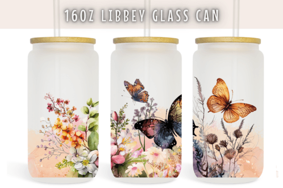 Retro Butterfly Floral Watercolor Graphics & Print Templates