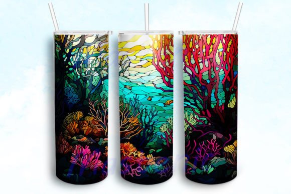 Stained Glass Coral Reef Tumbler Wrap: Graphics for Crafts