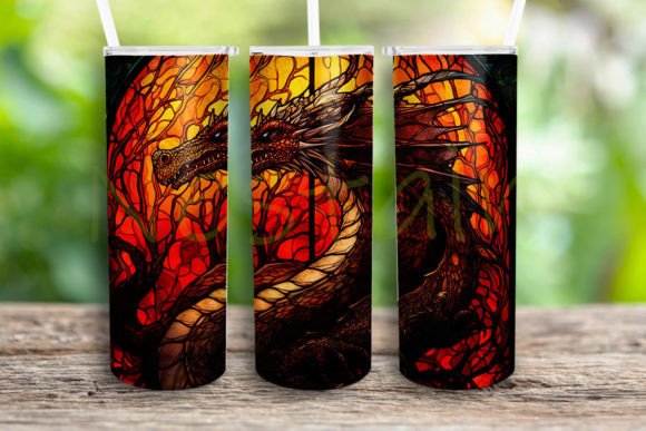 Stained Glass Dragon Digital Design PNG