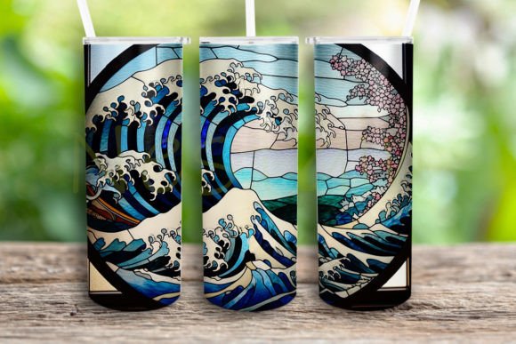 Stained Glass Great Wave Tumbler Graphics for Crafts