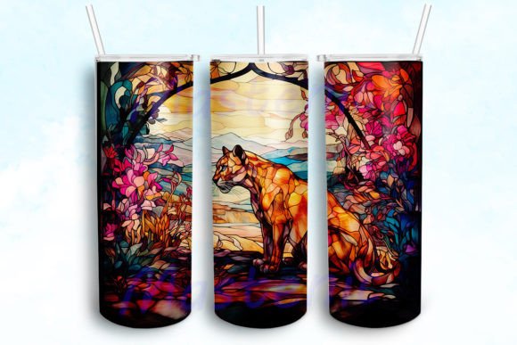 Stained Glass Mountain Lion Graphics for Crafts