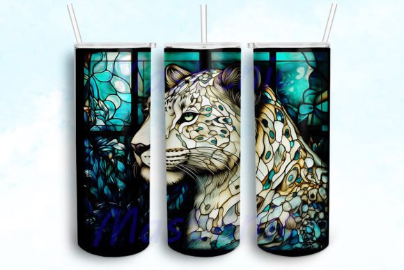 Stained Glass Snow Leopard 20oz Graphics for Crafts