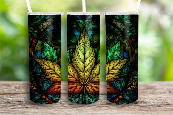 Stained Glass Weed 20oz Skinny Png: Graphics for Crafts & Creative Brands