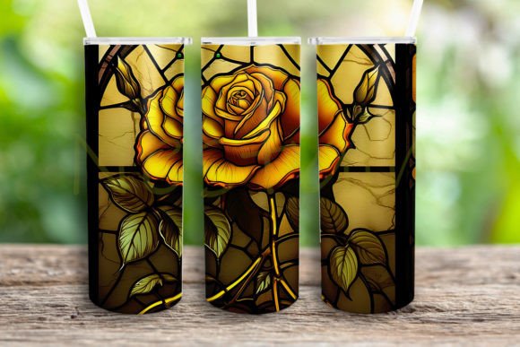 Stained Glass Yellow Rose Graphics for Crafts & Branding