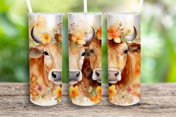 Watercolor Couple Cows Design PNG