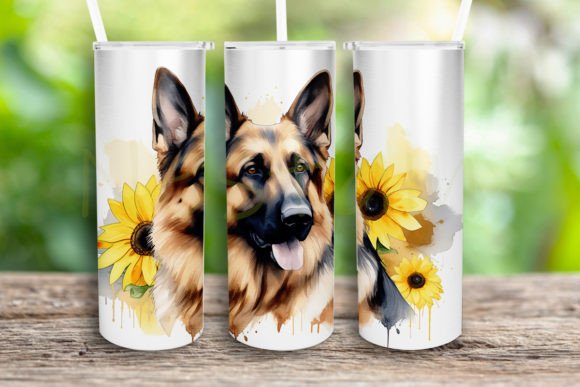 Watercolor German Shepherd Sunflower PNG: Crafts & Graphics